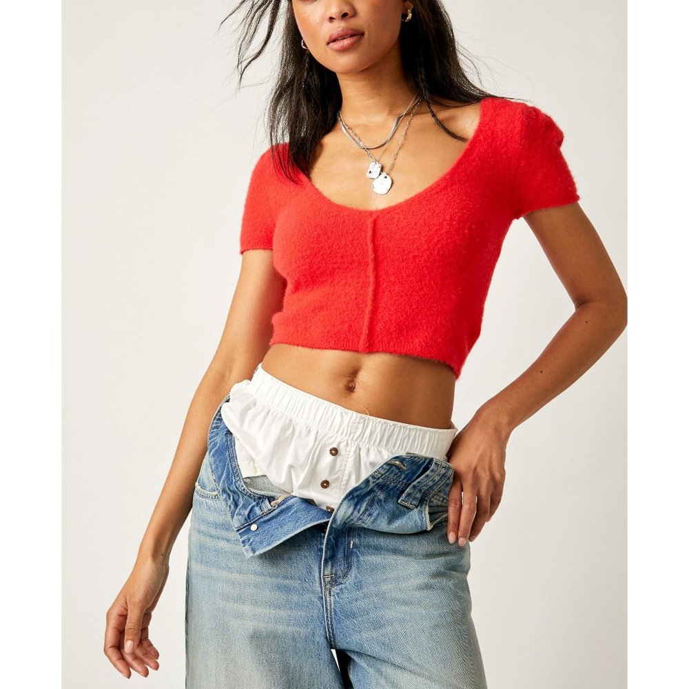 FREE PEOPLE Keep Me Warm Crop Top / Red Pop